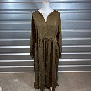 Kamperett Dress Cassatt Maxi Lagenlook Cottagecore Prairie Olive Pockets Flowy